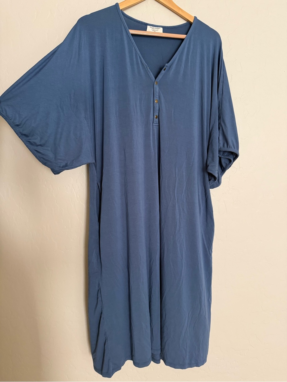 Dwell & Slumber Slate Blue Henley Caftan Housedress Size M/L